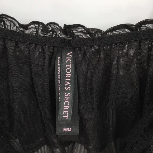 Victoria Secret Black Lace Babydoll top sheer lingerie whimsigoth coquette M - Picture 9 of 10